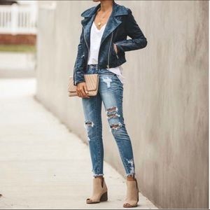 Vici Market Faux Suede Navy Moto Jacket